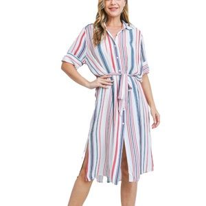 🎉🎉Host Pick🎉🎉 Ivory & Coral Stripe Shirt Dress